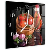 Drukarnia Piga Tulup Glasuhr Wanduhr Küchenuhr Echt-Glas 30x30 cm Modern Dekorativ Geräuschlos Weiße Zeiger - Tomaten und Knoblauch