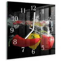 Drukarnia Piga Tulup Glasuhr Wanduhr Küchenuhr Echt-Glas 30x30 cm Modern Dekorativ Geräuschlos Weiße Zeiger - Pfeffer