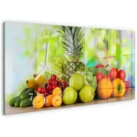 Tulup WANDUHR aus Glas 60x30 cm - Obst und Gemüse