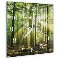 Drukarnia Piga Tulup Glasuhr Wanduhr Küchenuhr Echt-Glas 30x30 cm Modern Dekorativ Geräuschlos Weiße Zeiger - Waldnatur