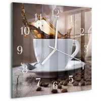 Drukarnia Piga Tulup Glasuhr Wanduhr Küchenuhr Echt-Glas 30x30 cm Modern Dekorativ Geräuschlos Weiße Zeiger - Kaffee