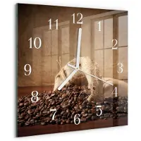 Drukarnia Piga Tulup Glasuhr Wanduhr Küchenuhr Echt-Glas 30x30 cm Modern Dekorativ Geräuschlos Weiße Zeiger - Kaffee