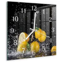 Drukarnia Piga Tulup Glasuhr Wanduhr Küchenuhr Echt-Glas 30x30 cm Modern Dekorativ Geräuschlos Weiße Zeiger - Zitronen