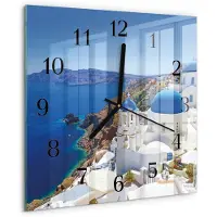 Drukarnia Piga Tulup Glasuhr Wanduhr Küchenuhr Echt-Glas 30x30 cm Modern Dekorativ Geräuschlos Schwarzen Zeigern - Santorini