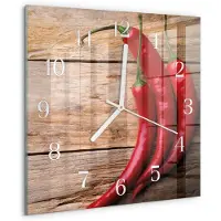 Drukarnia Piga Tulup Glasuhr Wanduhr Küchenuhr Echt-Glas 30x30 cm Modern Dekorativ Geräuschlos Weiße Zeiger - Chilischoten