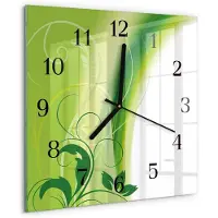 Drukarnia Piga Tulup Glasuhr Wanduhr Küchenuhr Echt-Glas 30x30 cm Modern Dekorativ Geräuschlos Schwarzen Zeigern - Blumenmuster