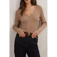 Reiss Crochet Stitch Top Taupe Neutral Größe: XS | Longsleeves Outlet | Damen | Schwarz