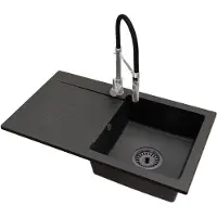 Brado Küchenspüle 1 Becken Leon Siphon Schwarz Armatur Vento Chrom