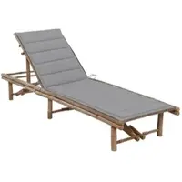 Furnicato Garten-sonnenliege Aus Bambus Mit Auflage 200 X 65 X 30-87 Cm Grau