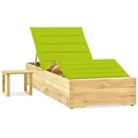 Furnicato Garten-sonnenliege Aus Imprägniertem Kiefernholz Mit Tisch Und Auflage 198x90x 30-75 Cm Hellgrün