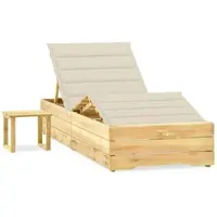 Furnicato Garten-sonnenliege Aus Imprägniertem Kiefernholz Mit Tisch Und Cremeweißem Kissen 198x90x 30-75 Cm