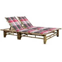 Furnicato Sonnenliege Bambus 200 X 130 X 24 87 Cm Mit Kissen Rot Karomuster