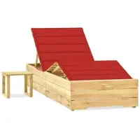 Furnicato Garten-sonnenliege Aus Imprägniertem Kiefernholz Mit Tisch Und Roter Auflage 198x90x 30-75 Cm