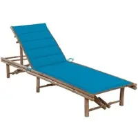 Furnicato Garten-sonnenliege Aus Bambus Mit Auflage 200 X 65 X 30-87 Cm Blau