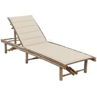 Furnicato Garten-sonnenliege Aus Bambus Mit Auflage 200 X 65 X 30-87 Cm Beige