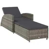 Furnicato Sonnenliege Aus Pe-rattan Mit Verstellbarer Rückenlehne 201x67x285 51 53 67 Cm Grau Mit Dunkelgrauer Auflage