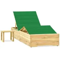 Furnicato Garten-sonnenliege Aus Imprägniertem Kiefernholz Mit Tisch Und Auflage 198x90x 30-75 Cm Grün
