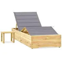 Furnicato Garten-sonnenliege Aus Imprägniertem Kiefernholz Mit Tisch Und Auflage 198x90x 30-75 Cm Grau