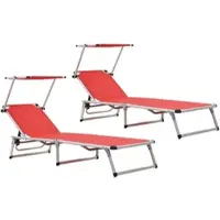 Furnicato Klappbare Sonnenliegen Mit Dach 2 Stk Aluminium Textilene Rot