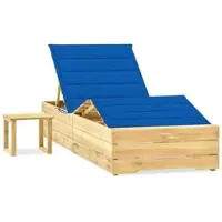 Furnicato Garten-sonnenliege Aus Imprägniertem Kiefernholz Mit Tisch Und Auflage 198x90x 30-75 Cm Königsblau