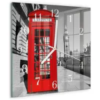 Drukarnia Piga Tulup Glasuhr Wanduhr Küchenuhr Echt-Glas 30x30 cm Modern Dekorativ Geräuschlos Weiße Zeiger - Rote Telefonzelle