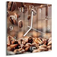Drukarnia Piga Tulup Glasuhr Wanduhr Küchenuhr Echt-Glas 30x30 cm Modern Dekorativ Geräuschlos Weiße Zeiger - Kaffeebohnen