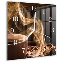 Drukarnia Piga Tulup Glasuhr Wanduhr Küchenuhr Echt-Glas 30x30 cm Modern Dekorativ Geräuschlos Weiße Zeiger - Tasse Kaffee