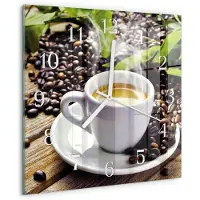 Drukarnia Piga Tulup Glasuhr Wanduhr Küchenuhr Echt-Glas 30x30 cm Modern Dekorativ Geräuschlos Weiße Zeiger - Tasse Kaffee