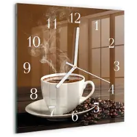 Drukarnia Piga Tulup Glasuhr Wanduhr Küchenuhr Echt-Glas 30x30 cm Modern Dekorativ Geräuschlos Weiße Zeiger - Kaffee