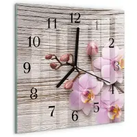 Drukarnia Piga Tulup Glasuhr Wanduhr Küchenuhr Echt-Glas 30x30 cm Modern Dekorativ Geräuschlos Schwarzen Zeigern - Orchidee