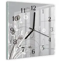Drukarnia Piga Tulup Glasuhr Wanduhr Küchenuhr Echt-Glas 30x30 cm Modern Dekorativ Geräuschlos Schwarzen Zeigern - Blumen