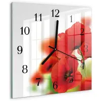Drukarnia Piga Tulup Glasuhr Wanduhr Küchenuhr Echt-Glas 30x30 cm Modern Dekorativ Geräuschlos Schwarzen Zeigern - Mohnblumen