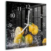 Drukarnia Piga Tulup Glasuhr Wanduhr Küchenuhr Echt-Glas 30x30 cm Modern Dekorativ Geräuschlos Weiße Zeiger - Zitronen