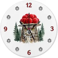 Speecheese Uhu mit Bollenhut Wanduhr aus Alu Schwarzwald Motiv