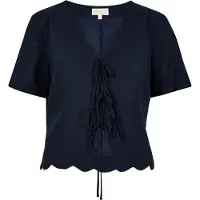Apricot Spitzenshirt "Top aus Leinenmischung", Damen, Gr. XS (34), blau (navy), gewebt, , Modisch, normal normal, Rundhals, Gerade, Blusen Spitzenshirt
