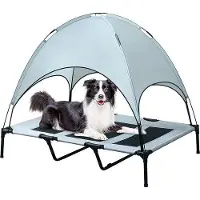 OEM Großes Hunde-Bett-Set, gehoben, mit Zeltdach, langlebiger 1680D Oxford-Teppich, Hundebett für Zeltabenteuer oder Strandtage, mit separatem Reisebeutel, Silbergrau.