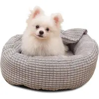 OEM Kuschelbett für Hunde und Katzen - Wärmendes Hundegrotbett mit Kapuze - Waschbar und Anti-Slip-Design