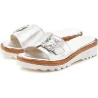 LASCANA Pantolette Sandale, Sommerschuh, offener Schuh, Mule, silberfarben Größe 35