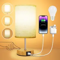 AKKEE Nachttischlampe, Tischlampe mit USB A+C-Ladeanschlüssen, Touch Dimmbar, für Lesen, Wohnzimmer, Schlafzimmer, Kinderzimmer Büro