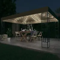 vidaXL Best Möbel Pavillon mit LED-Lichterkette 3x4 m Taupe Stoff,Pavillons & Partyzelte CL29717