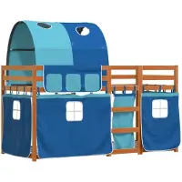 Syfax Etagenbett mit Vorhängen Blau 80x200 cm Massivholz Kiefer
