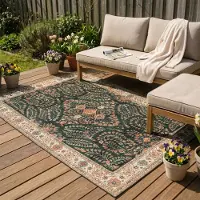 FRAAI Vintage Gartenteppich - Santo Flora Dunkelgrün 120x170 cm