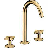 Axor One 3-Loch Waschtischarmatur 170 mit Kreuzgriffen und Push-Open Ablaufgarnitur, 48040990, Farbe: Polished Gold Optic