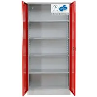 Proregal Stahlschrank BEE mit 4 lackierten Fachböden | HxBxT 195x92x50cm | Grau-Rot | Werkstattschrank Werkzeugschrank Aktenschrank Universalschrank