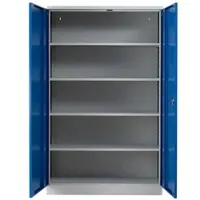 Proregal Stahlschrank BEE mit 9 verzinkten Fachböden | HxBxT 195x120x60cm | Grau-Blau | Werkstattschrank Werkzeugschrank Aktenschrank Universalschrank