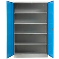 Proregal Stahlschrank BEE mit 6 lackierten Fachböden | HxBxT 195x120x50cm | Lichtgrau-Lichtblau | Werkstattschrank Werkzeugschrank Aktenschrank