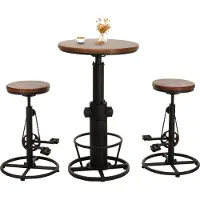 Mendler Set Bartisch + 2x Barhocker MCW-N20, Barstuhl Stehtisch höhenverstellbar drehbar Fußablage Industrial Holz braun