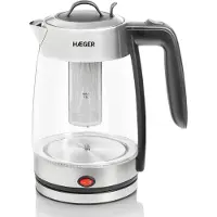 Haeger EK-22F.020A, 1,8 l, 2200 W, Grau, Transparent, Glas, Edelstahl, Überhitzungsschutz, Drahtlos