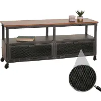 Mendler Lowboard HWC-N28, TV-Rack, Rollen 2 Fächer, 3D-Struktur Industrial Retro Metall Holz 55x130x36cm schwarz, braun
