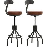 Mendler 2er-Set Barhocker HWC-N22, Barstuhl, höhenverstellbar drehbar Fußablage, Industrial Stahl Kunstleder braun